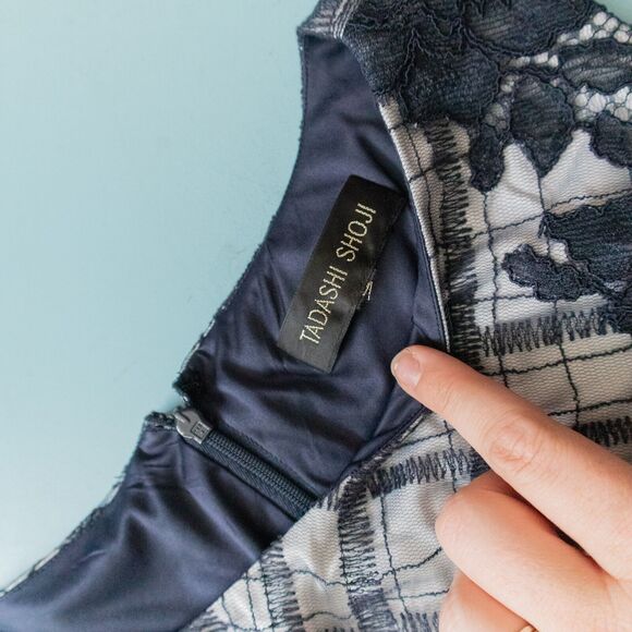 Tadashi Shoji Embroidered Tulle Boatneck Lace Floral Formal Sheath Dress - Picture 4 of 11